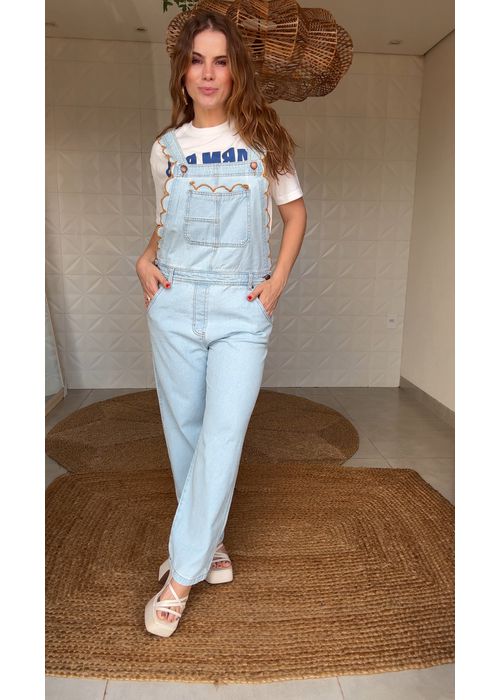 Jardineira Jeans Festone Estampado - LUCIELENA LARA