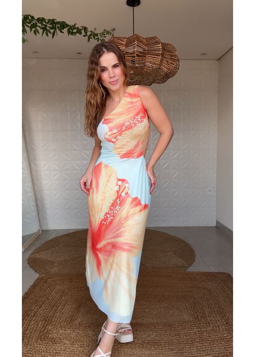 Vestido Ombro Só Tule Vestida De Flor Estampado - LUCIELENA LARA