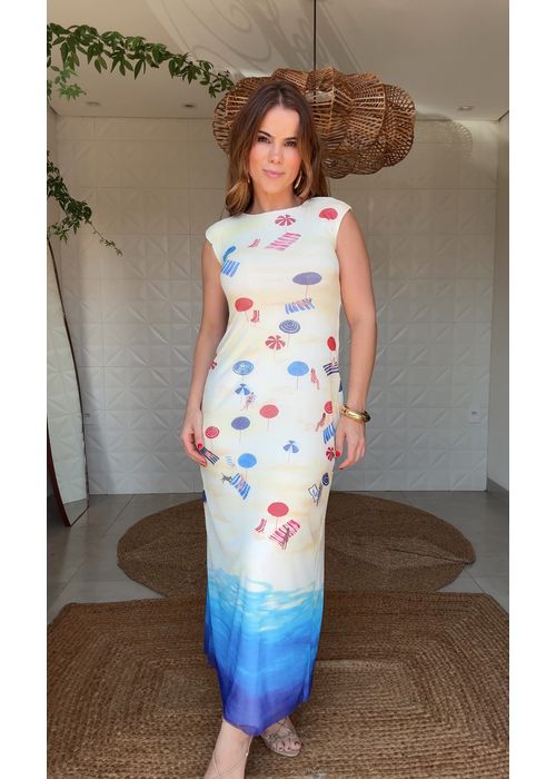 Vestido Tule Praia Do Poá Estampado - LUCIELENA LARA