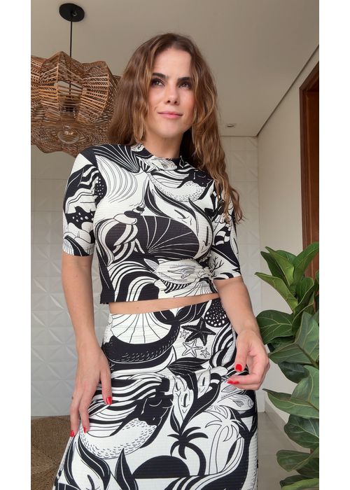 Blusa Cropped Festa Do Mar Estampado - LUCIELENA LARA