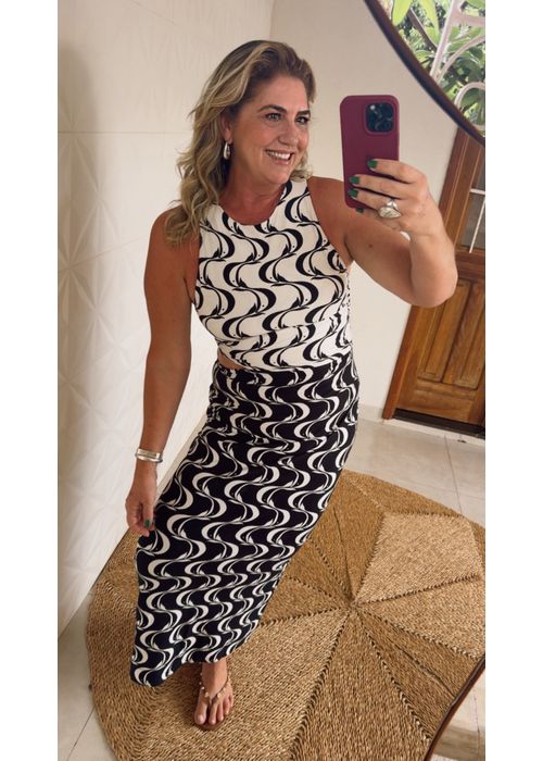 Vestido Recorte Peixe Copa Estampado - LUCIELENA LARA