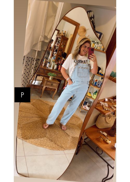 Jardineira Jeans Festone Estampado - LUCIELENA LARA