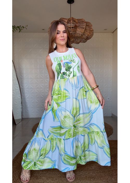 Vestido Midi Mojito Lirio Tropical Estampado - LUCIELENA LARA