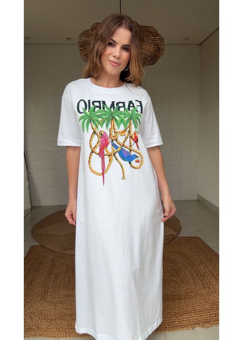 Vestido Midi Cordas E Aves Estampado - LUCIELENA LARA