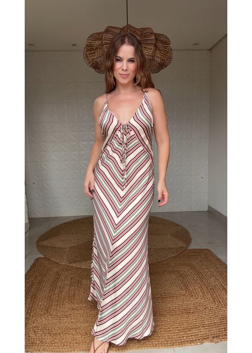 Vestido Alcinhas Listra Licor Estampado - LUCIELENA LARA