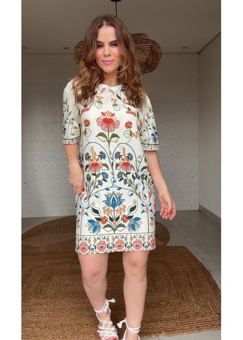 Vestido Tshirt Basico Jardim Beleza Estampado - LUCIELENA LARA