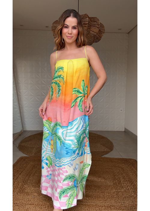 Vestido Longo Paisagem Solar Estampado - LUCIELENA LARA