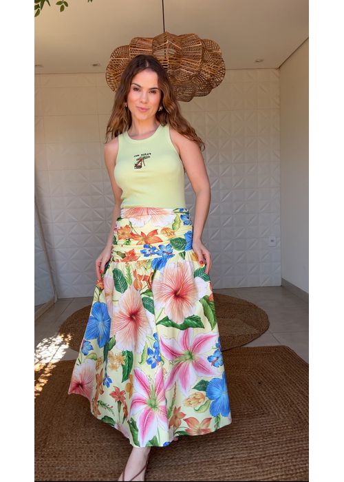 Saia Longa Flor De Praia Estampado - LUCIELENA LARA