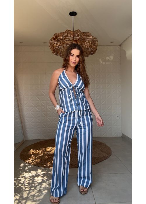 Conjunto Listrado Alice Azul Jeans - LUCIELENA LARA