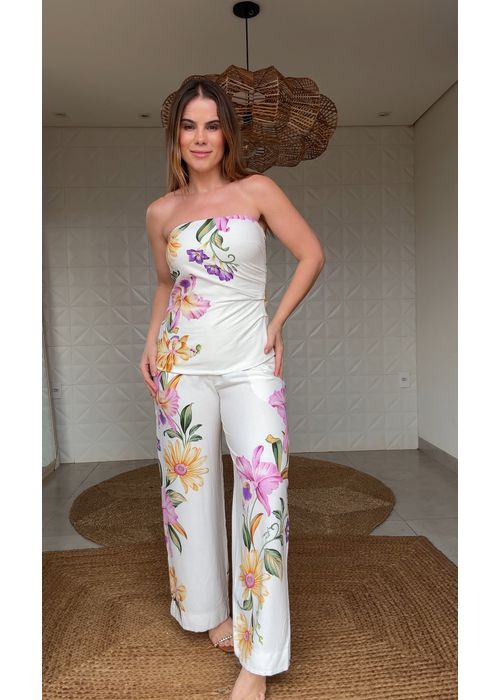 Calça Reta Orquidário Estampado - LUCIELENA LARA