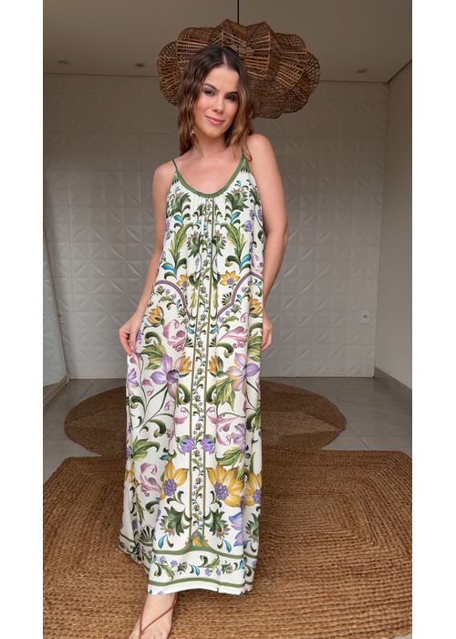 Vestido Longo Azulejaria Estampado - LUCIELENA LARA