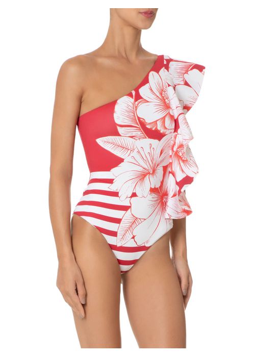 Maiô Babado Brilho Tropical Estampado - LUCIELENA LARA