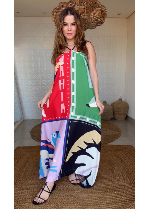 Vestido Frente Única Lenço Brasil Estampado - LUCIELENA LARA