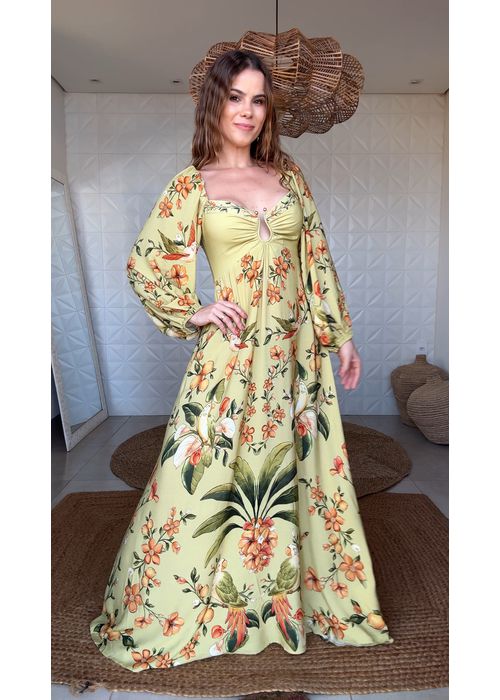 Vestido Longo Manga Bosque Chic Estampado - LUCIELENA LARA