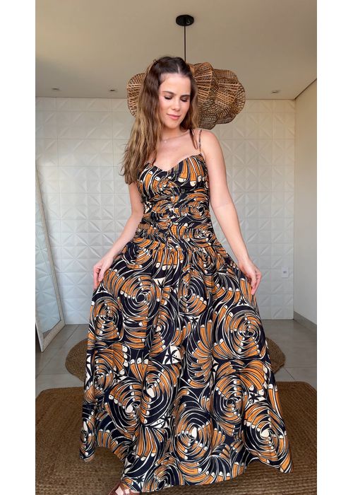 Vestido Longo Leque De Tucano Estampado - LUCIELENA LARA