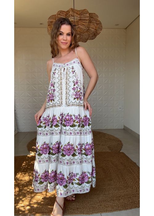 Vestido Longo Poesia De Flor Estampado - LUCIELENA LARA