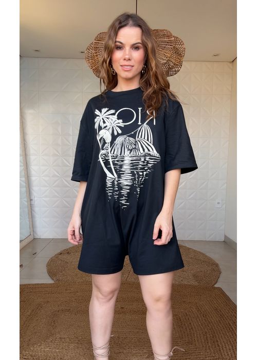 Macaquinho Curto Rio Preto Escuro Estampado - LUCIELENA LARA