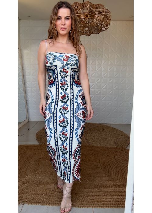 Vestido Midi Lenço Naútico Estampado - LUCIELENA LARA