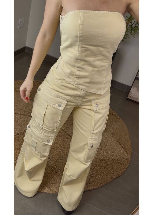 Calça Cargo Alcance Amarelo Manteiga - LUCIELENA LARA