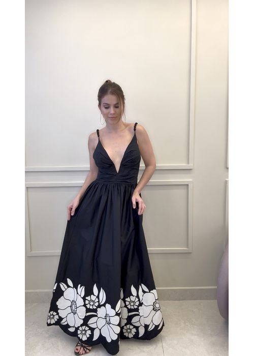Vestido Bordado Flor Da Noite Estampado - LUCIELENA LARA