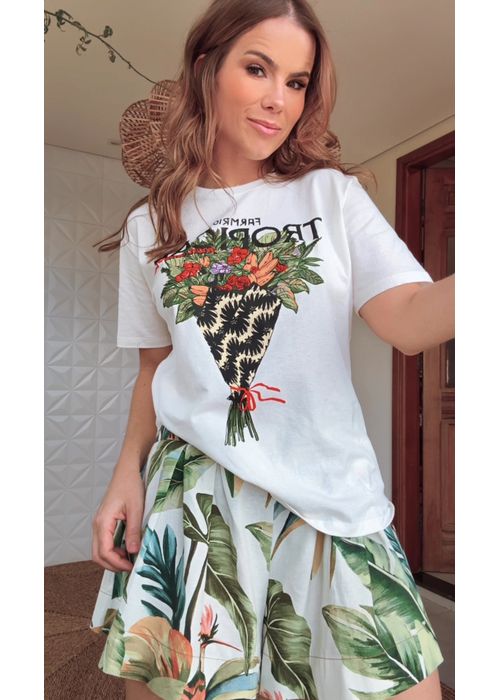 Tshirt Fit Off White Bouquet Tropical - LUCIELENA LARA