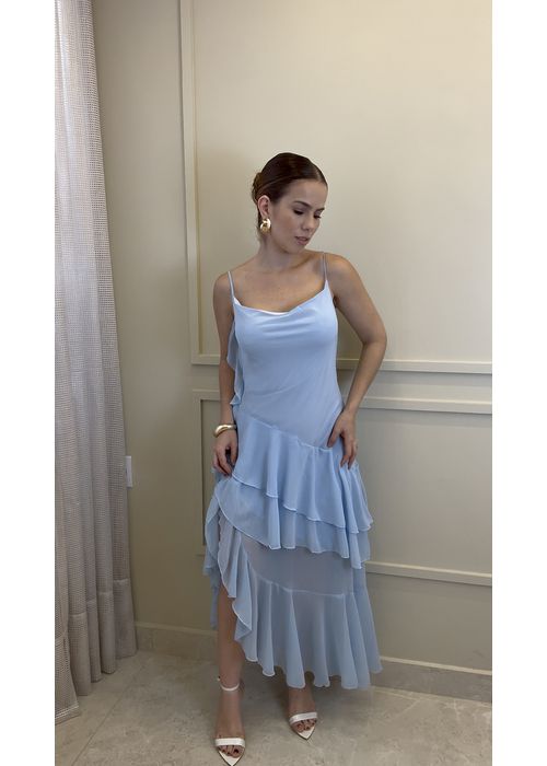 Vestido Daiana Chiclê Azul Claro - LUCIELENA LARA