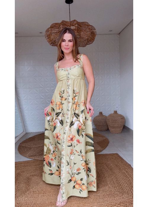 Vestido Longo Alça Bosque Chic Estampado - LUCIELENA LARA