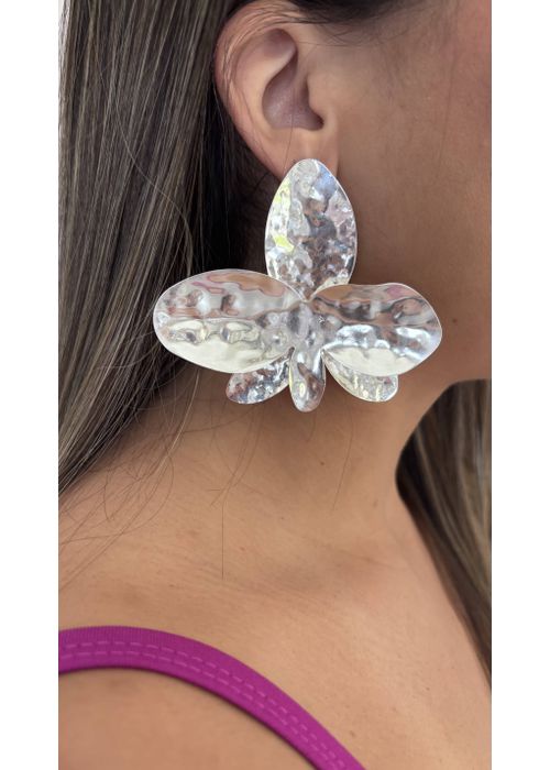 Brinco Grande Flor Prata - LUCIELENA LARA