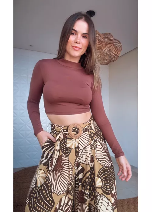 Cropped Manga Longa Marrom - LUCIELENA LARA