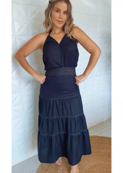 Vestido Frente Unica Tranças Chiclé Preto - LUCIELENA LARA