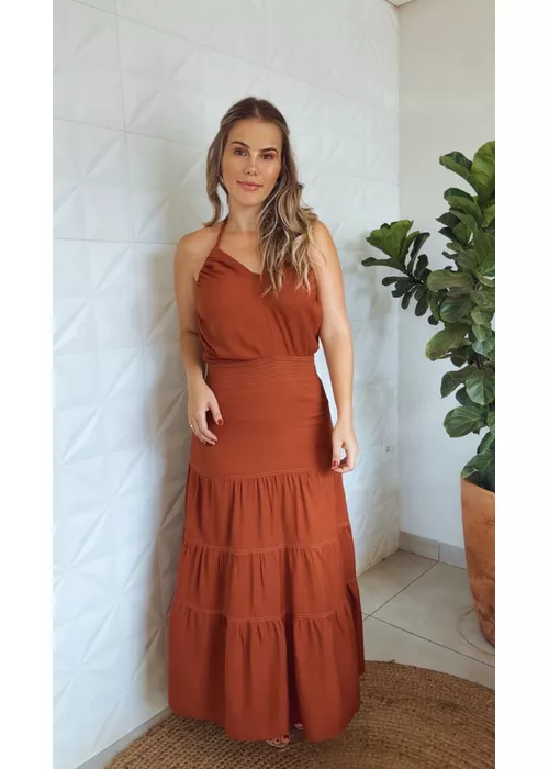 Vestido Frente Unica Tranças Chiclé Marrom - LUCIELENA LARA