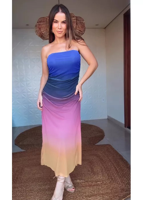 Vestido Tule Degrade Latina Estampado - LUCIELENA LARA