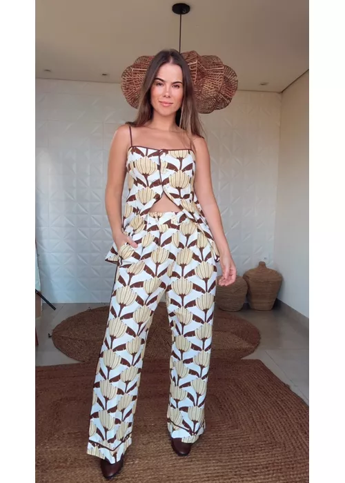 Calça Reta Banana Decorada Estampado - LUCIELENA LARA