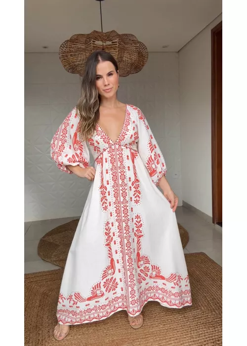 Vestido Longo Relicário Tropical Estampado - LUCIELENA LARA