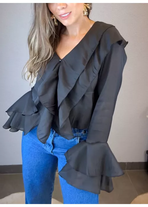 Camisa Cropped Bababados Preto - LUCIELENA LARA