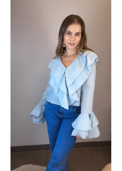 Camisa Cropped Bababados Azul - LUCIELENA LARA