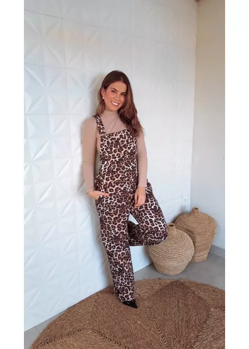 Jardineira Sarja Onça Pintada Estampado - LUCIELENA LARA