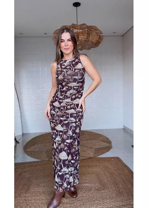 Vestido Cropped Tule Cogumelos Estampado - LUCIELENA LARA