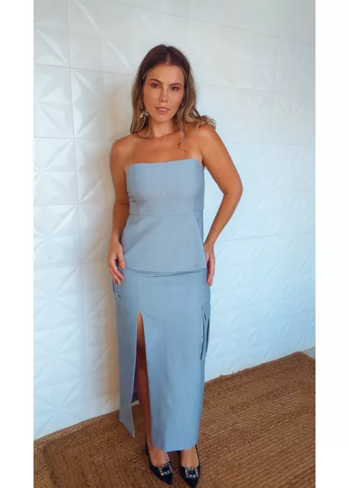 Saia Midi Lory Chiclé Cinza - LUCIELENA LARA