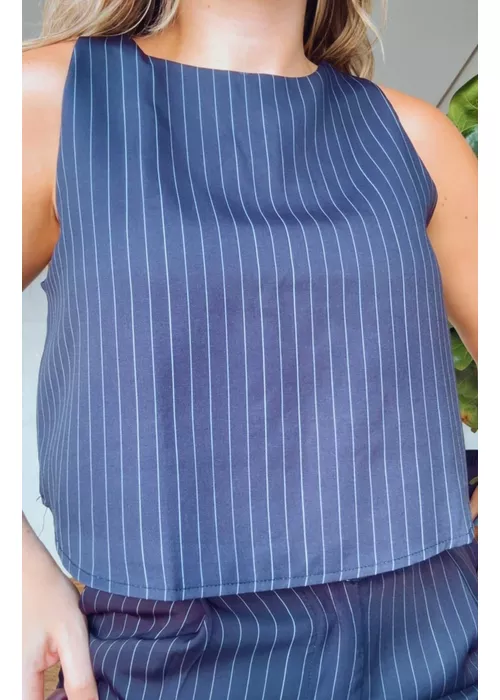 Blusa Elissay Risca De Giz Preto - LUCIELENA LARA