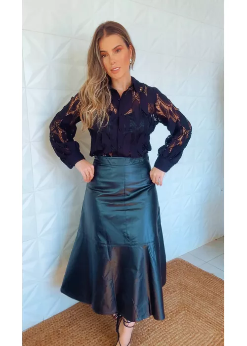 Saia Godê Couro Elise Preto - LUCIELENA LARA