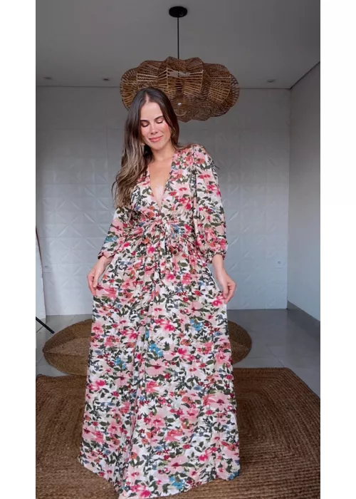 Vestido Longo Jardim De Flor Estampado - LUCIELENA LARA