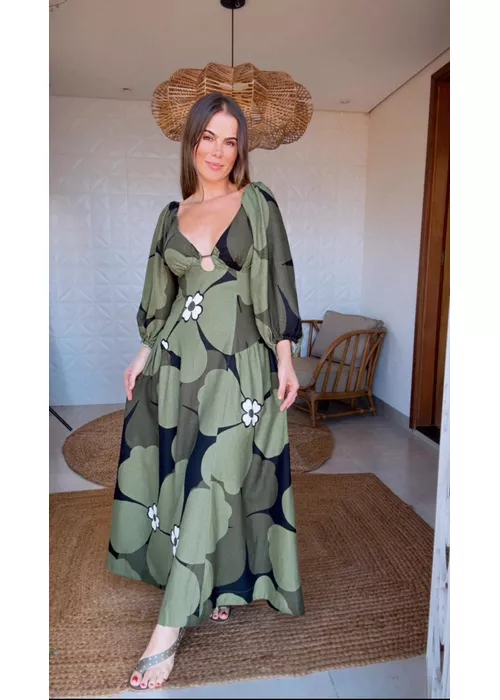 Vestido Mangas Flor Bela Estampado - LUCIELENA LARA