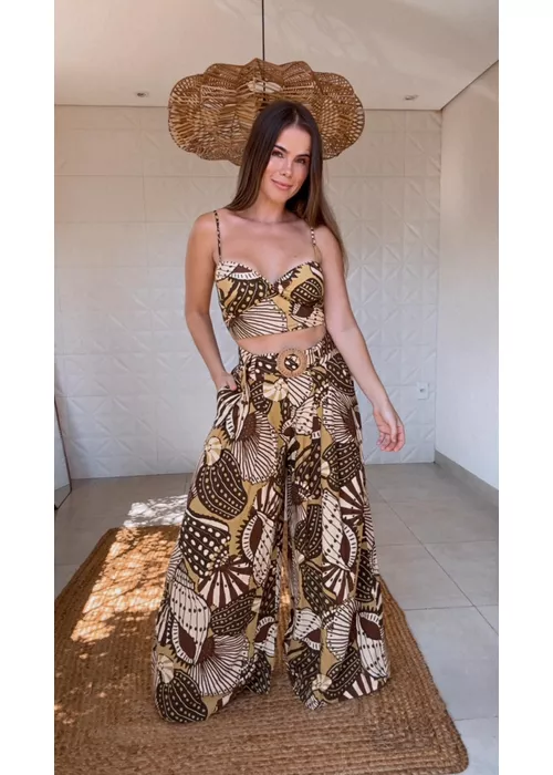 Calça Pantalona Mistura De Caju Estampado - LUCIELENA LARA