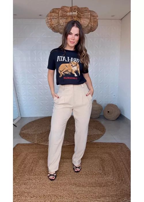 Calça Cenoura Alfaiataria Bege - LUCIELENA LARA