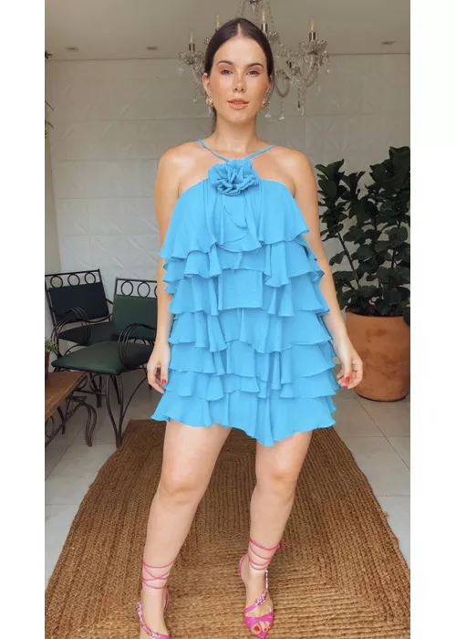 Vestido Chiclé Flor Azul - LUCIELENA LARA