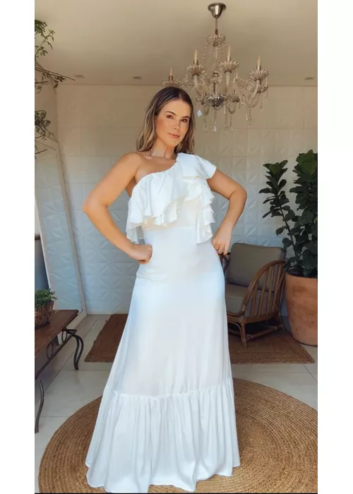 Vestido Ombro Só Monica Chiclé Off White - LUCIELENA LARA