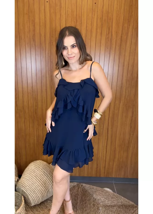Vestido Babadinho Flower Azul Marinho - LUCIELENA LARA