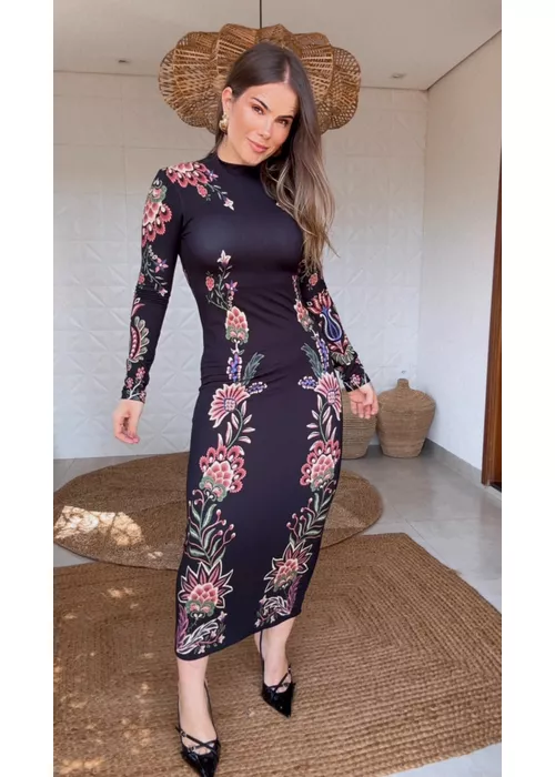 Vestido Midi Jardim Maravilhoso Estampado - LUCIELENA LARA