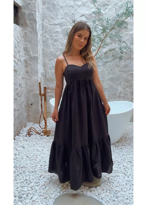 Vestido Linho Elizabete Preto - LUCIELENA LARA